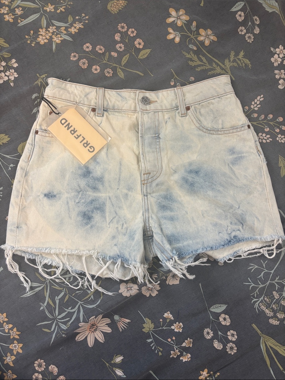 GRLFRND Denim Light Blue Tie-Dye High-Rise Cut-Off Jean Shorts NWT Size 24